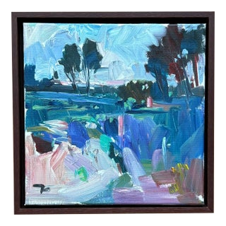 Contemporary Abstract Expressionist Fauvist “Pastoral Field” Oil Landscape, Framed For Sale