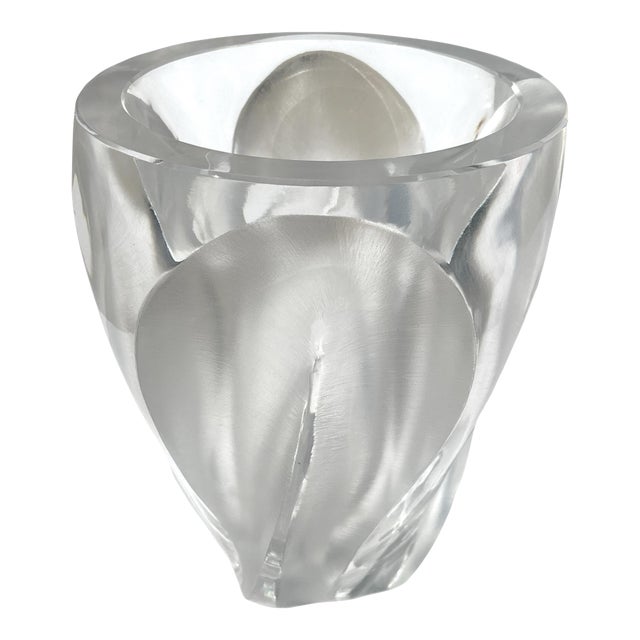 1960s French Signed Lalique Clear and Frosted Glass Ingrid Vase For Sale