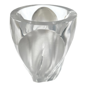 1960s French Signed Lalique Clear and Frosted Glass Ingrid Vase