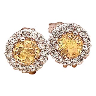 Natural Sapphire Diamond Stud Earrings 14k W Gold 2.84 TCW Certified For Sale