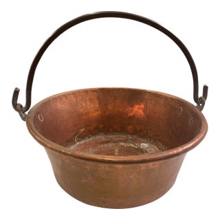 Large Copper Hammered Pot, Forged Iron Handle, Stamped Goutel Aurillac For Sale