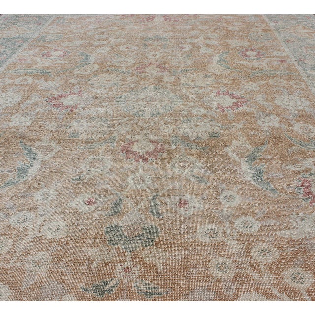 Antique Turkish Sivas Rug With Tan Field and Faded Blue-Green Border Accents 5'2 X 7'2 For Sale - Image 4 of 8