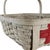 Wood Antique 1910s WWI Era Painted Gray Splint Carrying Basket With Red First Aid Red Cross For Sale - Image 7 of 11