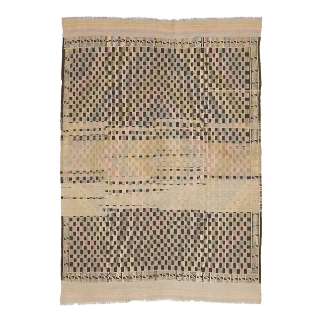 Mid 20th Century Decorative Vintage Embroidered Kilim Rug For Sale