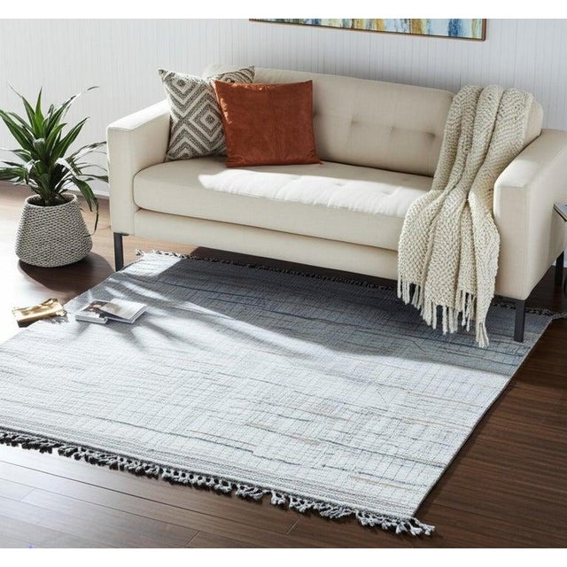 8x13 Ivory Hand-Knotted Wool Linear Blockwork Tribal Modern Carpet Rug For Sale In New York - Image 6 of 8