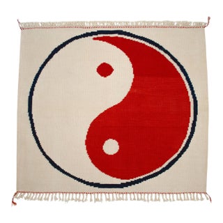 Modern Turkish Kilim, Unique Yin Yang Design Rug, Zen Home Decor - 3'9" X 3'3" For Sale