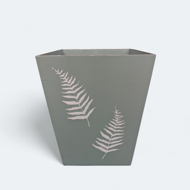 Custom Made Sage Green Fern Wastebasket For Sale - Image 13 of 14