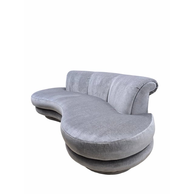 Mid Century Modern Adrian Pearsall Kidney Shape Cloud Sofa Newly Reupholstered in “Silver Mist” Patterned Italian Mohair A...