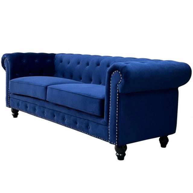 Chester Premium Three-Seater Sofa in Navy Blue Velvet by Europa Antiques For Sale - Image 4 of 5