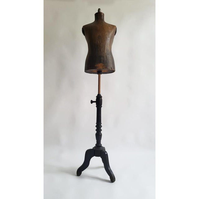 Beautiful and shapely 120+ year old antique tailor's bust with handsomely, heavily patinated papier-mâchéd body and...