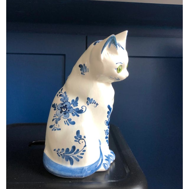 Late 20th Century Vintage Hand-Painted Delft Ceramic Cat Figurine For Sale - Image 5 of 9