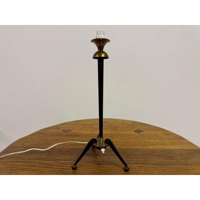 Metal Vintage French Tripod Table Lamp in Brass and Metal, 1960s For Sale - Image 7 of 11