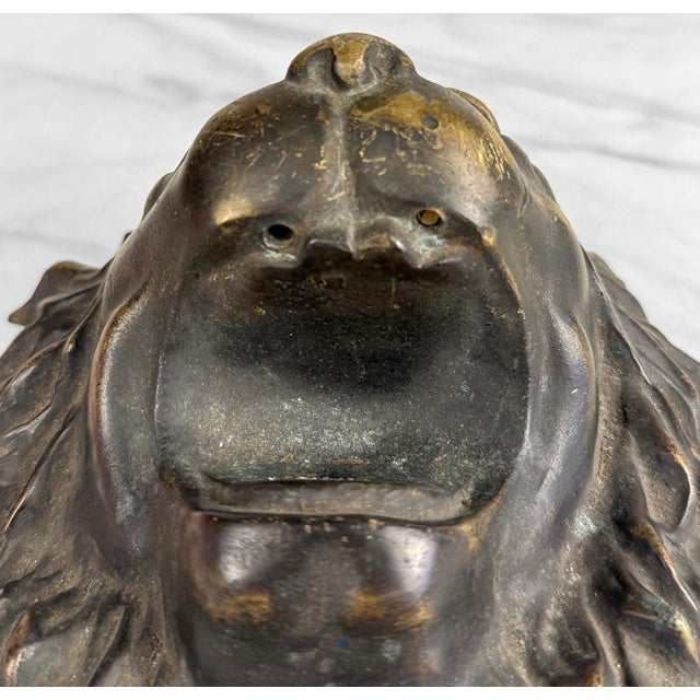 Metal Vintage Victorian Architectural Cast Brass Lions Head Wall Art For Sale - Image 7 of 8
