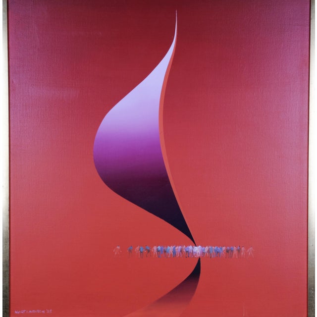 Figurative 1985 Kurt Larisch "E-94" Original One of a Kind Painting Gilded Metal Frame Oil on Canvas For Sale - Image 3 of 8