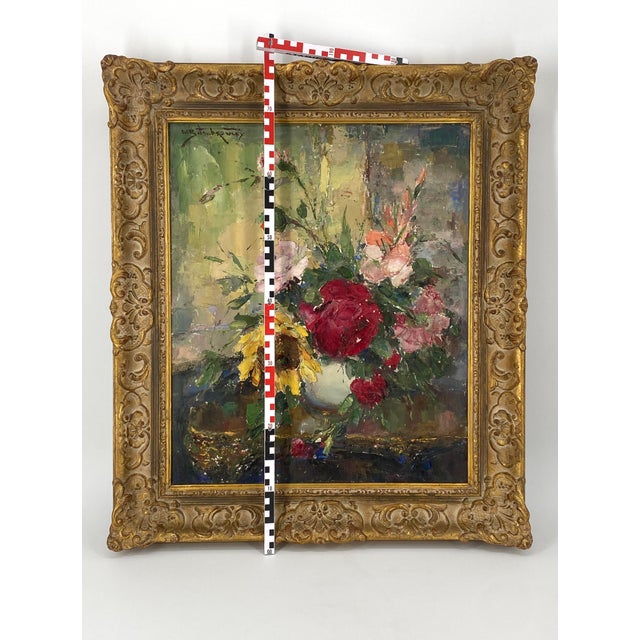 Wladimir Bitschkowsky, Colorful Floral Still Life with Roses, 1920s, Oil Painting on Canvas, Framed For Sale - Image 14 of 15