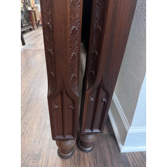 Gothic Antique Gothic Revival Carved Walnut Full/Double Bed, Circa 1890 For Sale - Image 3 of 7