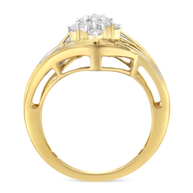 This stunning diamond ring is the perfect accessory for any special night out. Created in yellow plated sterling silver,...