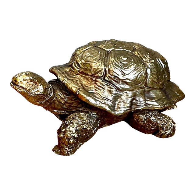 Vintage Gold Painted Wood Turtle Figure For Sale