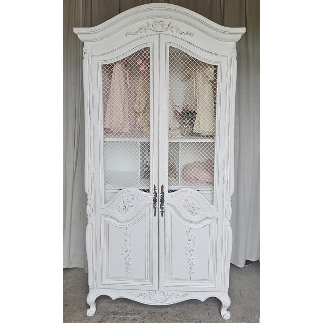White Armoire Cabinet, French Provencial, 1950's For Sale - Image 10 of 17