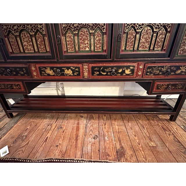 Large Carved Antique Chinese Cabinet Console From Fujian Province For Sale In Philadelphia - Image 6 of 16