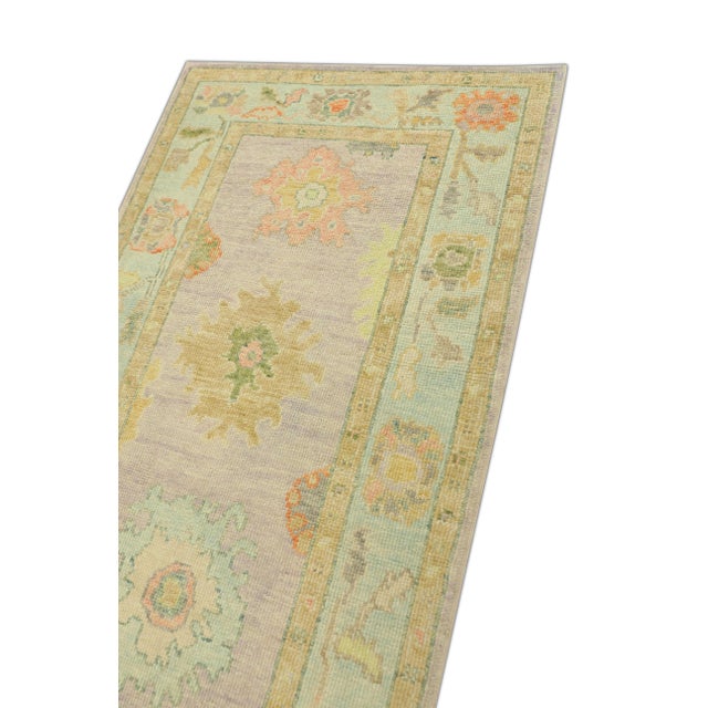 Lavender Turkish Oushak Runner Lavender & Pastel Gold Handwoven Wool Rug 3'2" X 6'10" For Sale - Image 8 of 8