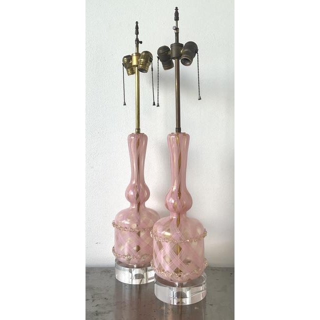 Mid-Century Modern Vintage Italian Murano Glass Lamps - A Pair For Sale - Image 3 of 12