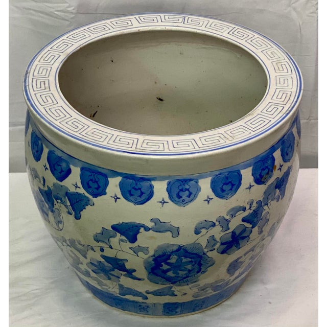 Vintage Chinoiserie Style Blue & White Ceramic Fish Bowl Planter Chairish