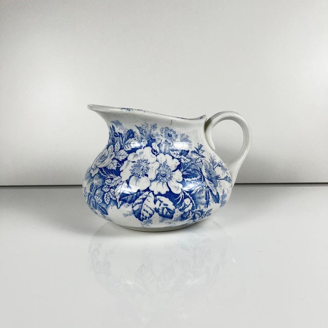 Antique Wash Jug in Blue with Floral Pattern from KG Lunéville, 1890s For Sale - Image 3 of 12