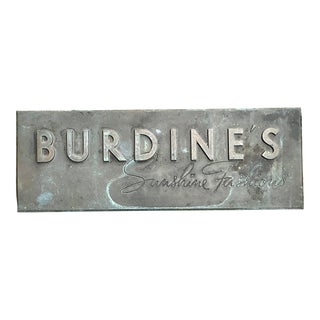 Vintage Boho Bronze Burdine’s Store Entrance Plaque For Sale