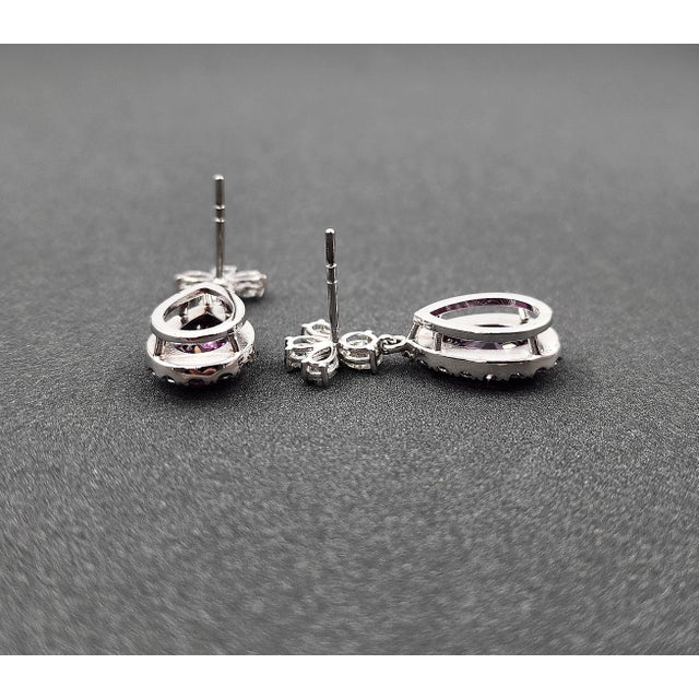 Metal 4.06 Ct Natural Pink Sapphire & Diamond Earrings, Pair For Sale - Image 7 of 8