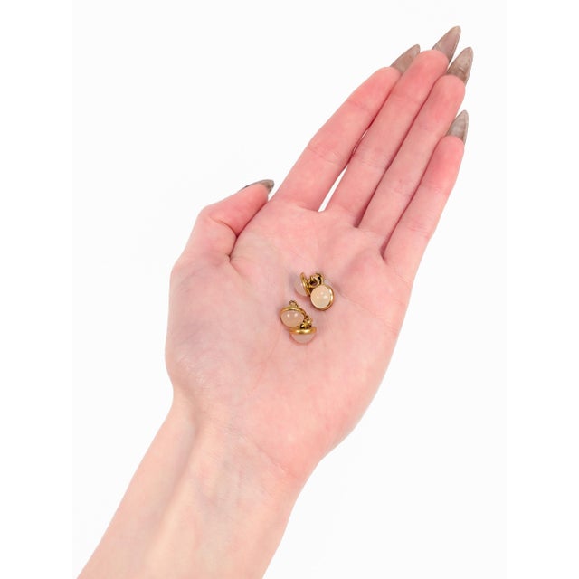 Mid-Century Modern Vintage 18k Gold & Moonstone Cabochon Cufflinks For Sale - Image 3 of 11