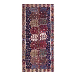 1850s Multicolor Geometric Kilim Antique Turkey Rug Flat Weave Rug 5'0" X 10'8" Wool Carpet For Sale