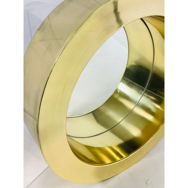 Wood 1960s Brass "Port Hole" Wall Mirror Attributed to Curtis Jere For Sale - Image 7 of 12