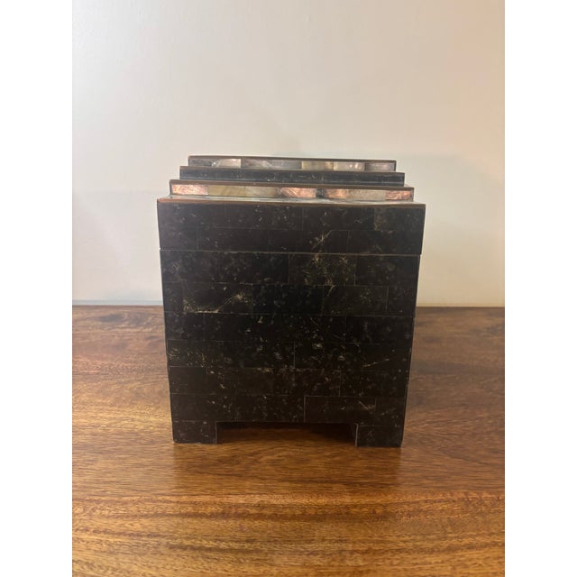 Art Deco Vintage Postmodern Tessellated Stone Abalone Shell Decorative Box, 1970s For Sale - Image 3 of 8