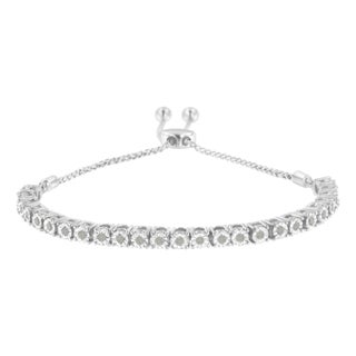 .925 Sterling Silver 1/4 Cttw Miracle-Set Diamond 4”-10” Adjustable Bolo Tennis Bracelet (I-J Color, I3 Clarity) For Sale