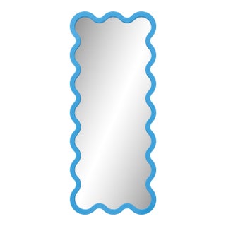 Light Blue Modern Floor Hvyli 16 Mirror With Wavy Frame by Oitoproducts For Sale