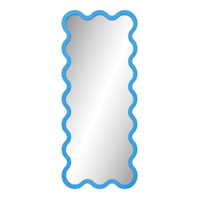 Light Blue Modern Floor Hvyli 16 Mirror With Wavy Frame by Oitoproducts For Sale