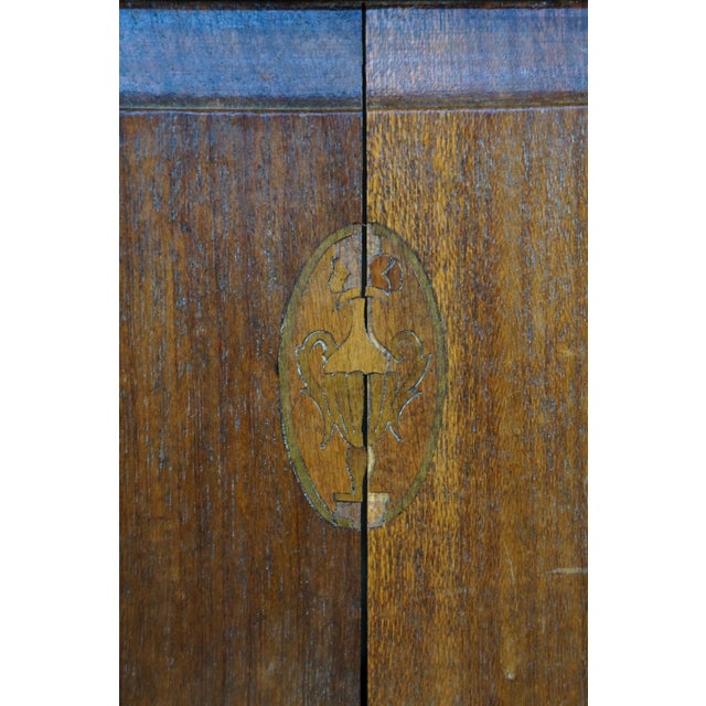 Antique Edwardian Walnut Neoclassical Inlaid Washstand Cabinet With Marble Top & Mirror For Sale - Image 11 of 18