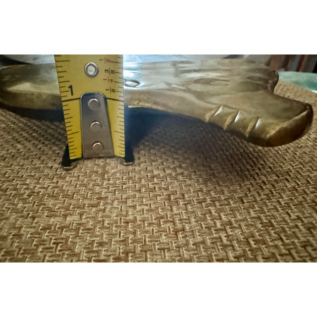 Wood Vintage Mid-Century Walnut Carving Board With Solid Brass Pig Head Handles | Sculptural Charcuterie & Serving Board For Sale - Image 7 of 11