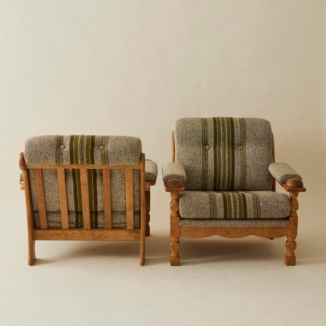 Danish Mid Century Oak Easy Chairs With Wool Cushions, a Pair, 1970's For Sale - Image 4 of 10