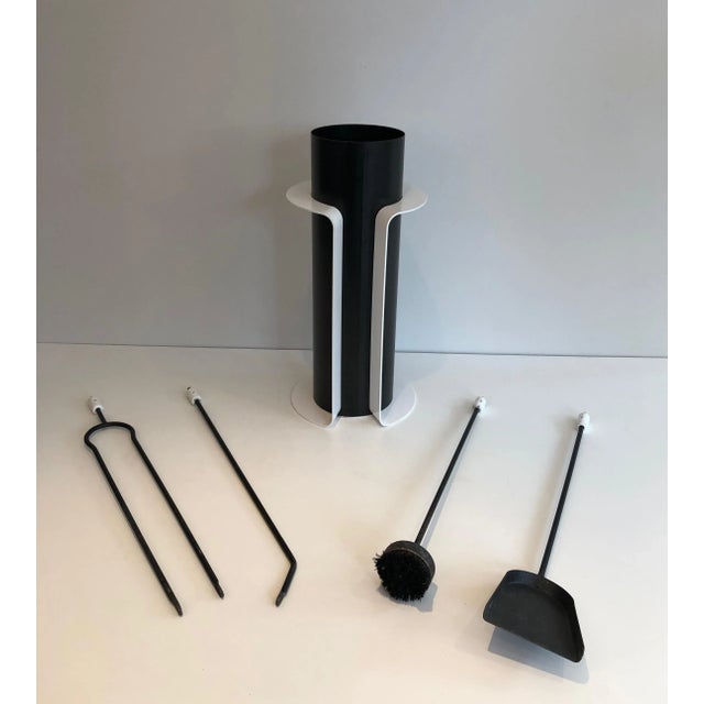 Black and White Lacquered Design Fire Place Tools on Stand, French, Circa 1980 - 5 Pieces For Sale - Image 12 of 13