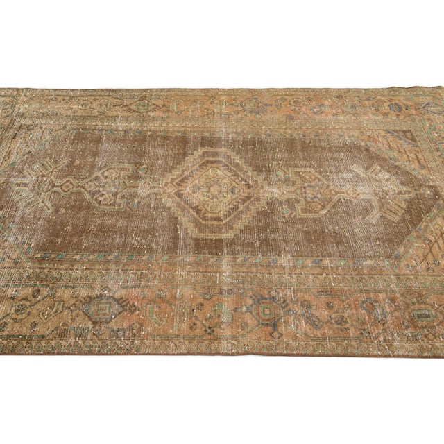 1960s 1960s Vintage Persian Distressed Handmade Tribal Brown Wool Rug For Sale - Image 5 of 7
