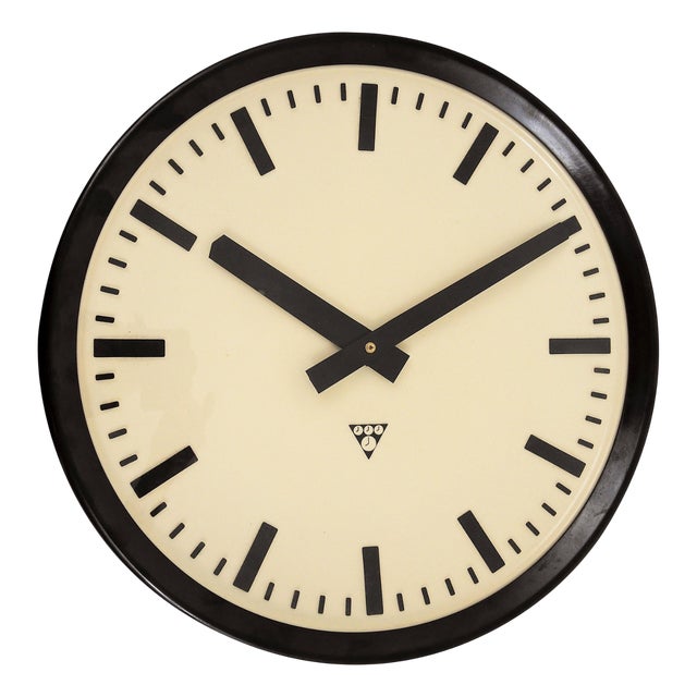 Large Bakelite Industrial Train Station Round Wall Clock, 1940s For Sale