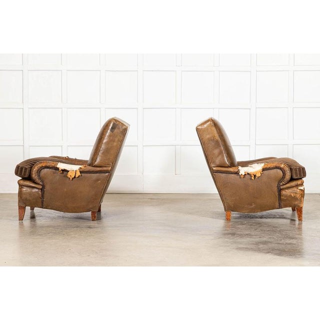 20th Century English Sprung Leather Armchairs, 1920, Set of 2 For Sale - Image 4 of 11