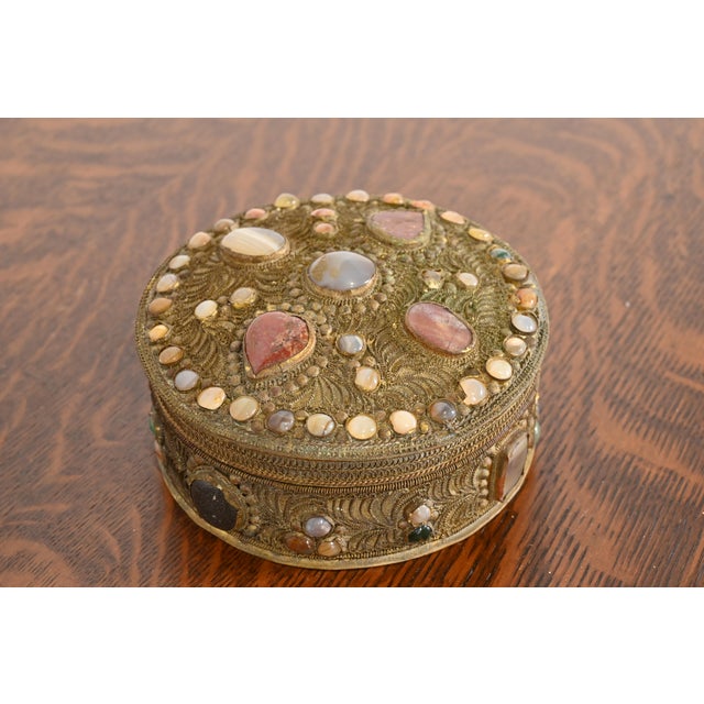 Tiffany Studios Antique Tibetan Bronze Filigree and Agate Ceremonial Wedding Box For Sale - Image 4 of 12