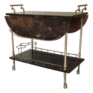1950s Lacquered Goat Skin Bar Cart by Aldo Tura, Italy For Sale