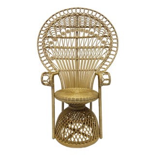 Large Woven Wicker, Reed, Rattan Peacock Emmanuelle Chair For Sale