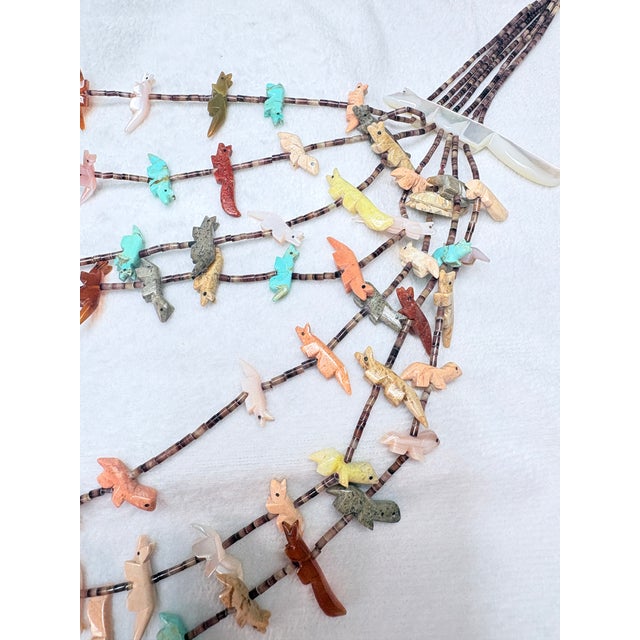 1980s Seven‑Strand Mixed‑Stone Fetish Necklace With Hand‑Cut Heishi & Silver Findings For Sale In Salt Lake City - Image 6 of 15