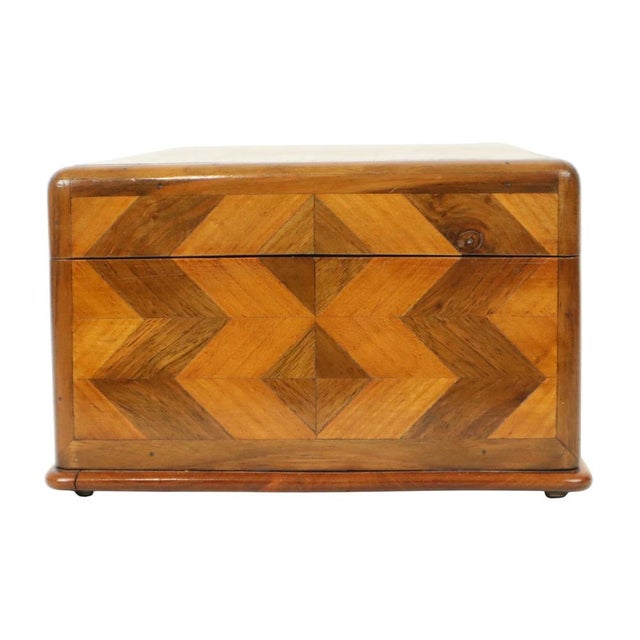 Art Deco Style Wooden Jewelry Box with Chevron Inlay, 1950s For Sale - Image 4 of 18