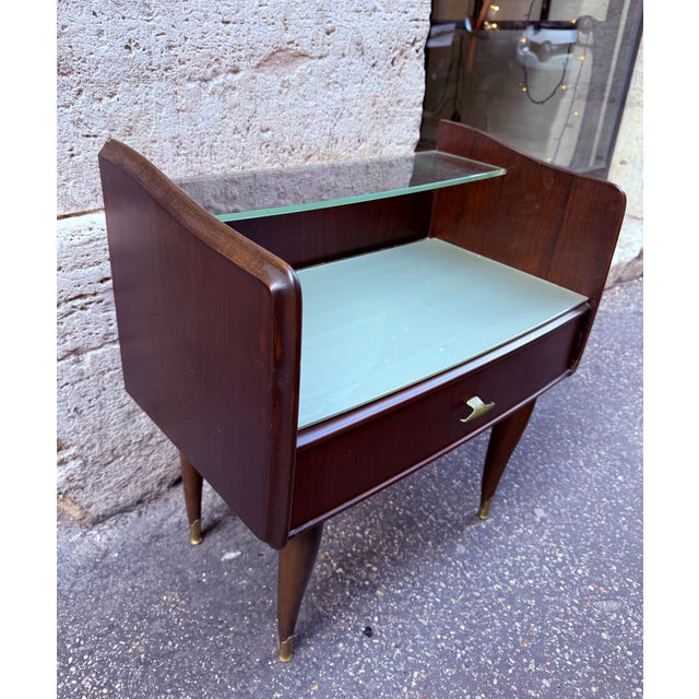 Mid-Century Italian Mahogany Nightstands with Painted Glass, 1960s, Set of 2 For Sale - Image 6 of 10